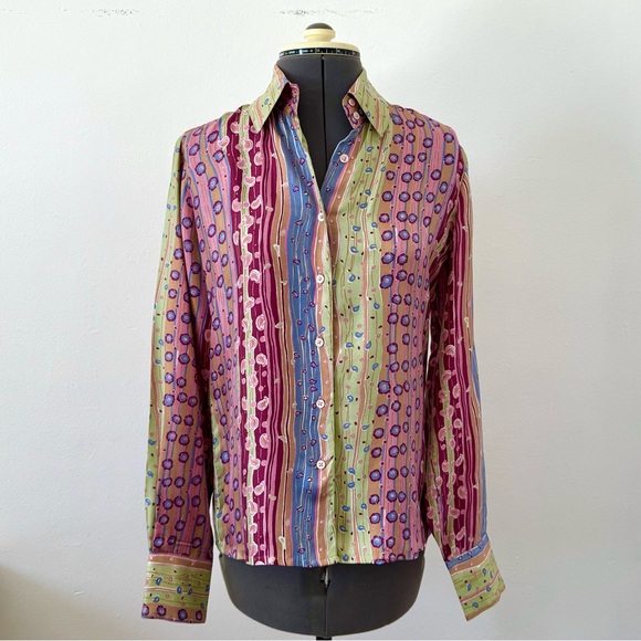 Robert Graham Multicolor Mixed Print Striped Silk Shirt size 6 - Picture 1 of 16
